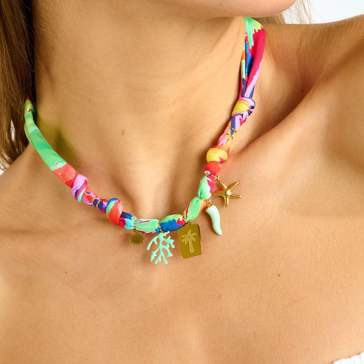 

Beach Series Necklace, Marine Life Color Flower Shell Pendant, Ribbon Cloth Strip Necklace, Gold-Plated Color Retention