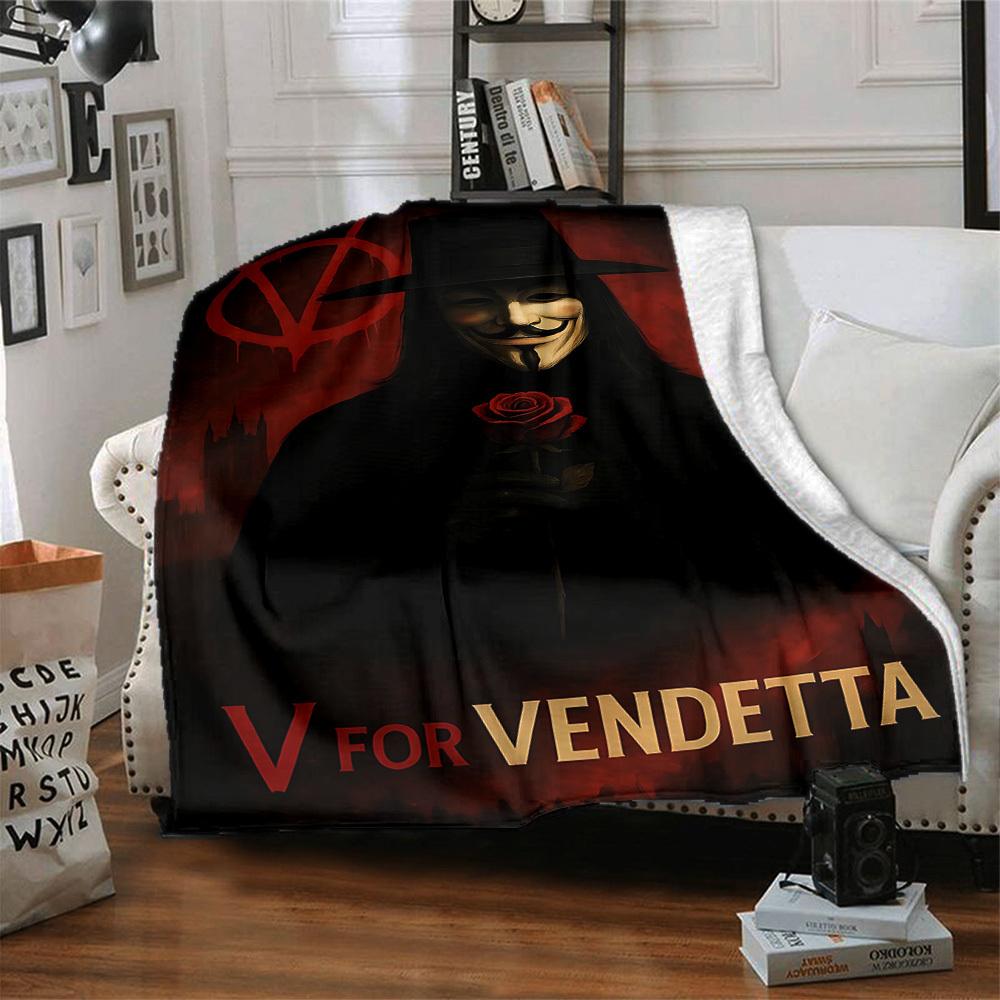 1pc V for Vendetta Flannel Throw Blanket - HD Printed Lightweight Soft Warm All-Season Blanket for Sofa, Bed, Travel, Camping 089