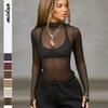 Sexy Würziges Mädchen Mesh Durchsichtig Langarm Slim Fit Figurbetonendes Halbochgeschlossenes Damenoberteil