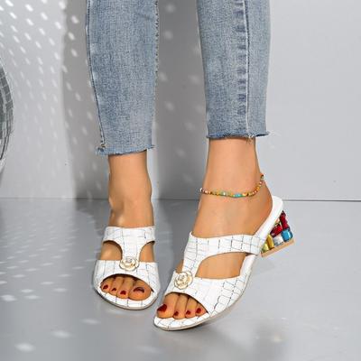 Damen Sandalen mit Blockabsatz und Einzelriemen, Sommerkleidschuhe mit klobigem Absatz