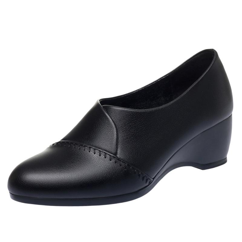 Versatile Wedge Heel Women's Shoes, Comfortable Shoes for Middle-aged and Elderly Women, Spring and Autumn Style, Women's Soft-soled Leather Shoes