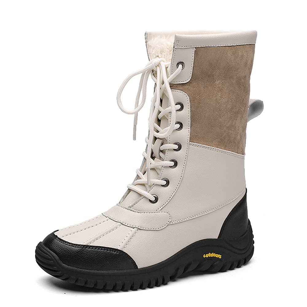 COOJOY Snow Boots with Boa Thick and Size 41 Women's High-Top Lining, Sole, Beige,