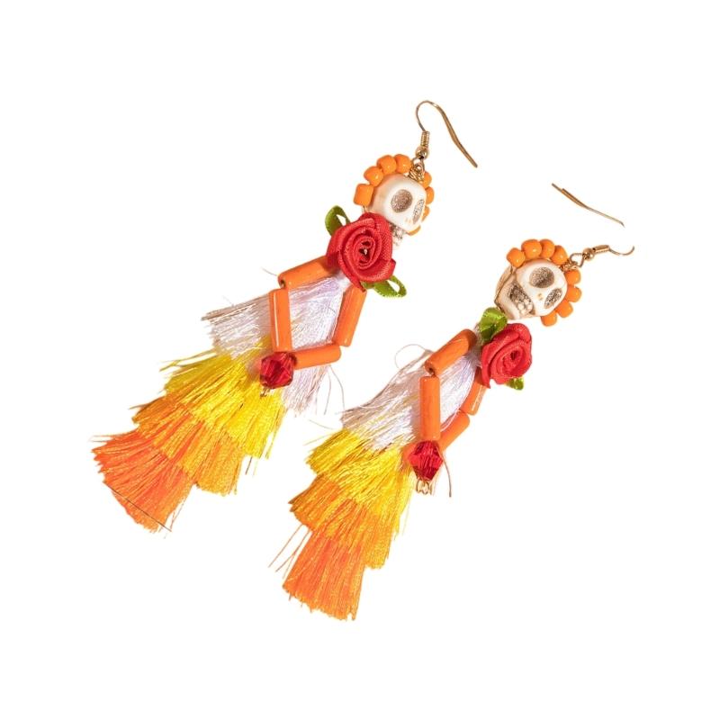 Unique Gothic Skeleton Earrings Bohemian Tassels Jewelry for Women Portable Ethnic Party Wear