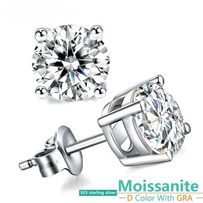 D Color 0.3/1.5/1/2/3CT VVS1 Moissanite Stud Earrings For Women 925 Sterling Silver With GRA Diamonds Wedding Jewelry