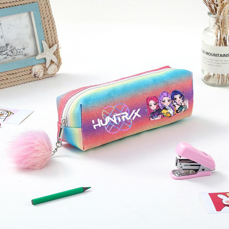 Demon Hunter Squad Rainbow Glitter Pencil Case - Shiny Student Stationery Organizer