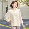 Mom's Elegant Chinese-Style Satin Embroidered Lace Shirt with Three-Quarter Sleeves