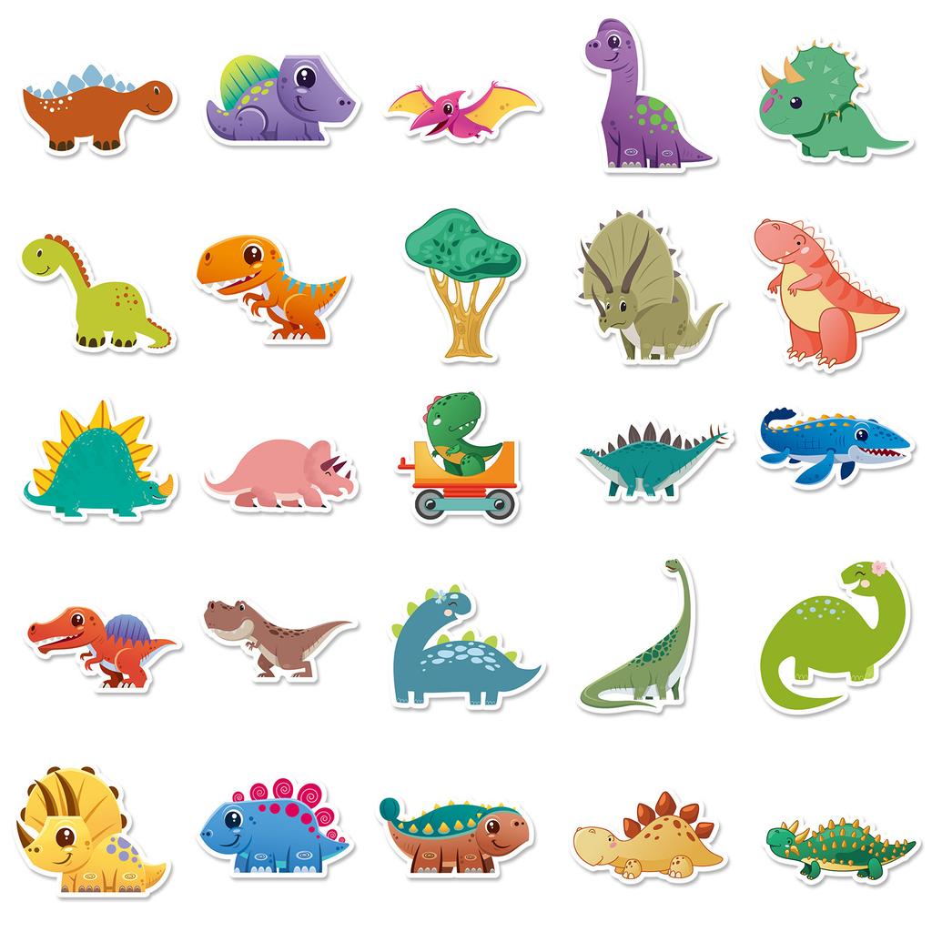 50 Dinosaur Stickers, Graffiti Personality Cartoon Cute Tyrannosaurus Rex Series Creative Q Version Small Dinosaur Tram Stickers