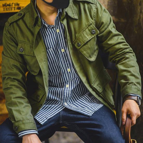 Chaqueta estilo trabajo de color liso con solapa y manga larga para hombre