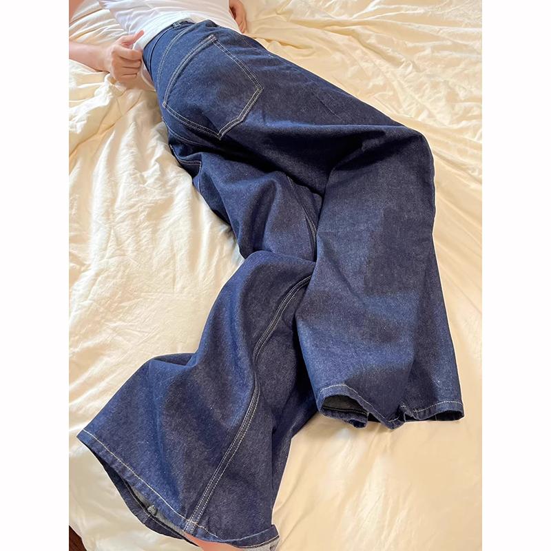 Women Black High Street Vibe Wide Leg Jeans Autumn Winter Men Women Washed Loose Straight Pants