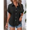Women lapel collar crinkle textured short sleeve shirt solid multi color loose fit beach casual button down blouse