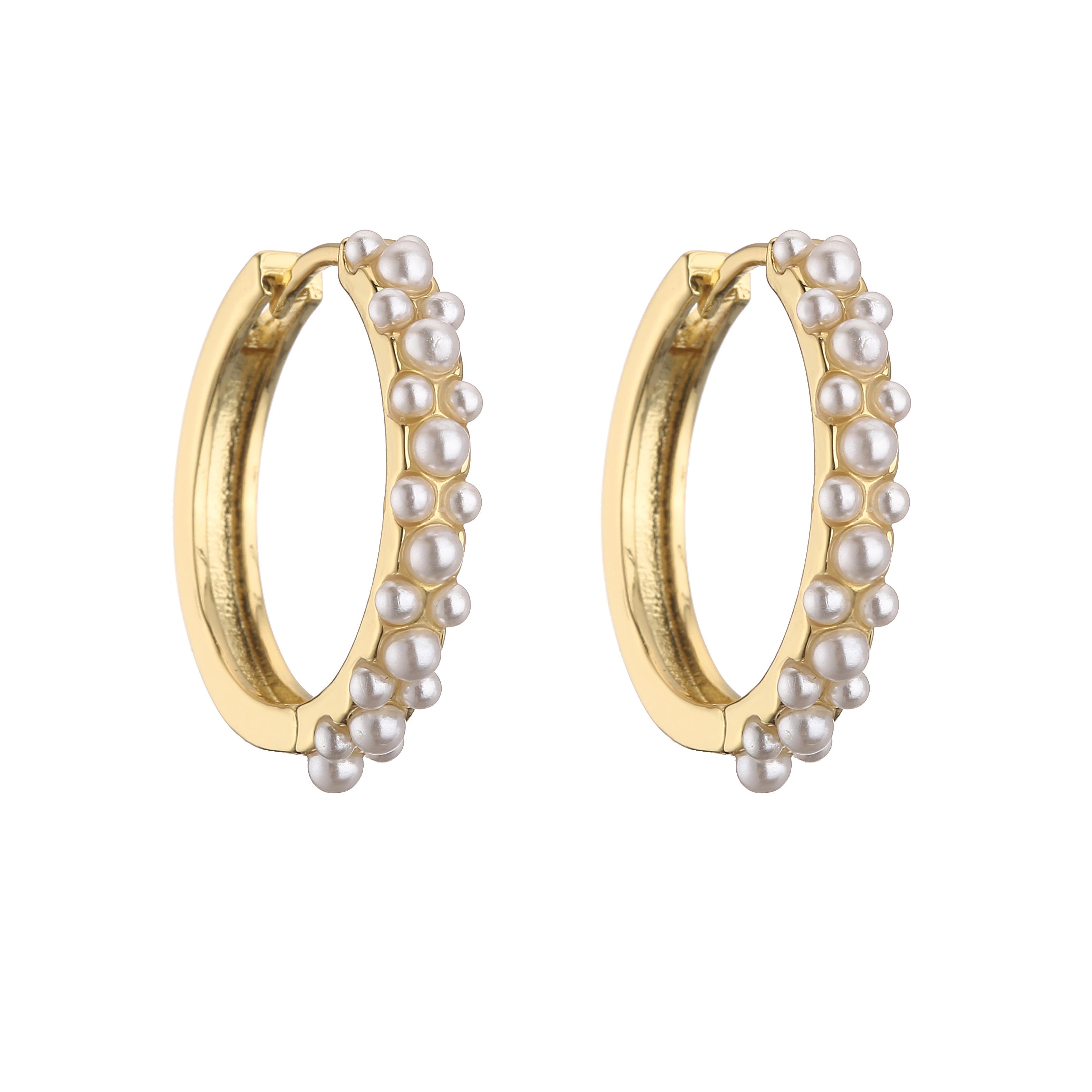 

HECHENG, Pearls Earrings For Women Wedding Fine Zircon Piercing Earrings Hoops Cooper 18K plated Earings
