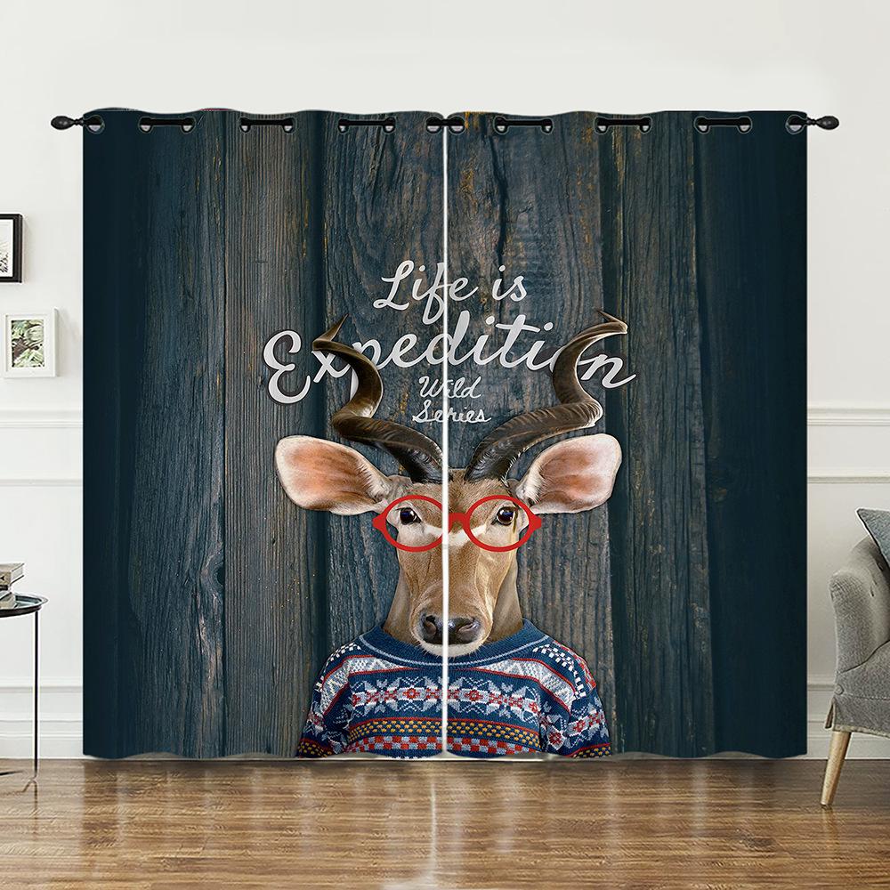 

Шторы Животное Олень Пасторальные Шторы Цифровая Печать Светонепроницаемые Шторы Без Пробивки 97cm*114cm*2