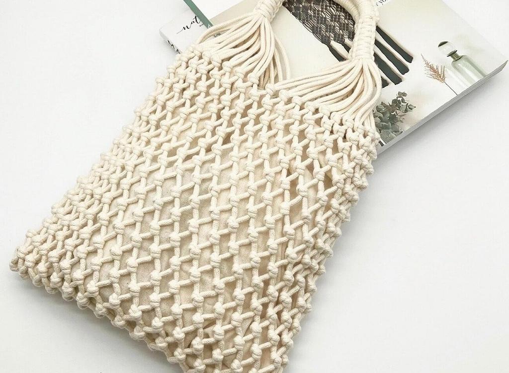 Macrame Net Bag DIY Organic Natural Color Kit, Kit, Cotton, 41x20cm, Beginner's,