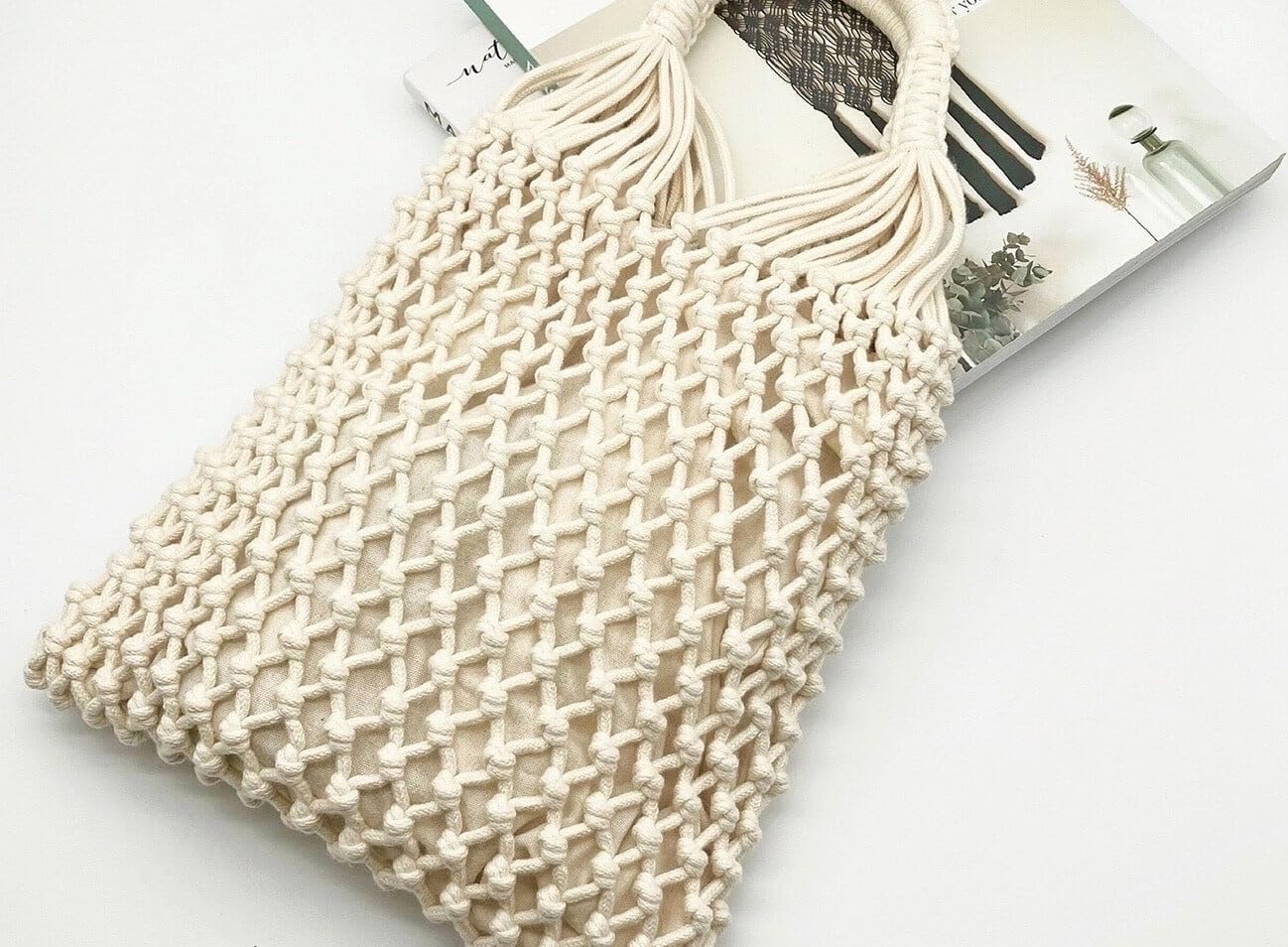 

Macrame Net Bag DIY Organic Natural Color Kit, Kit, Cotton, 41x20cm, Beginner s,