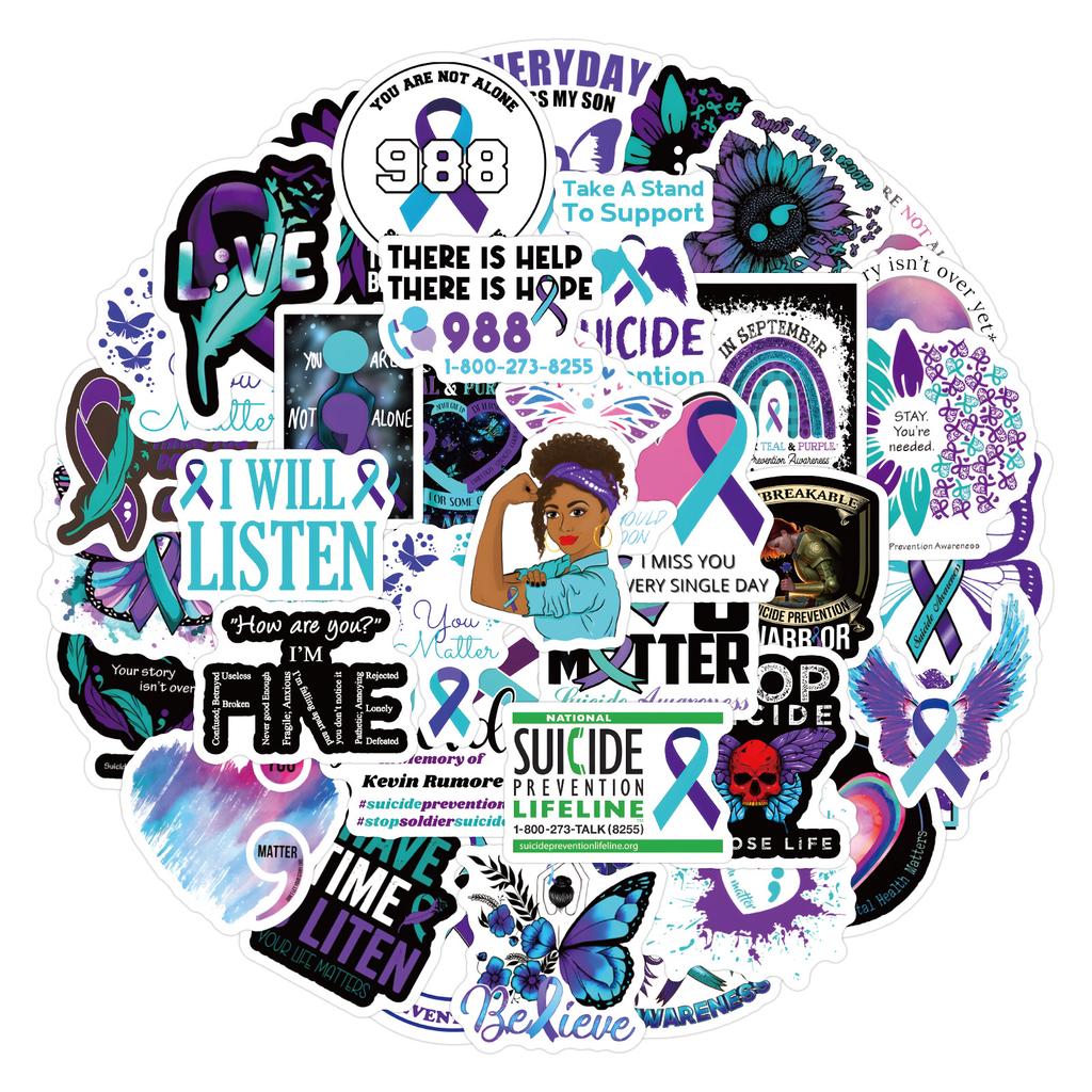 60 Suicide Awareness Graffiti Stickers Notebook Water Cup Suitcase Stickers