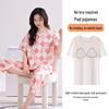 Women's Antibacterial Cotton Pajamas with Built-in Bra Pads - Short Sleeve, Cute & Comfortable Summer Loungewear Set