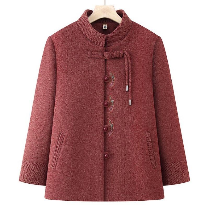 Winter Woolen Coat Women's Chinese Style Plush Old Lady Thickened Clothes