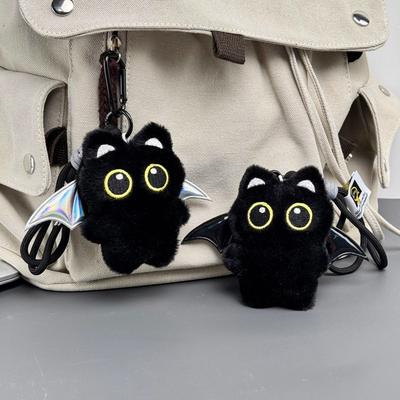New Fish Black Cat Plush Doll Keychain Bib Strawberry Doll Bag Pendant Wings Car Key Ring School Bag Decoration