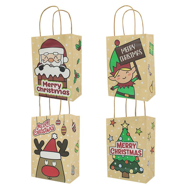 Christmas Kraft Paper Tote Bag, Christmas Gift Paper Bag, Square Bottom Gift Tote Bag