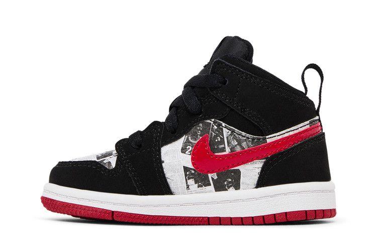 Kids' Sneakers Nike Jordan 1 Mid Newspaper Air Times (TD) Black/Gym Red-White