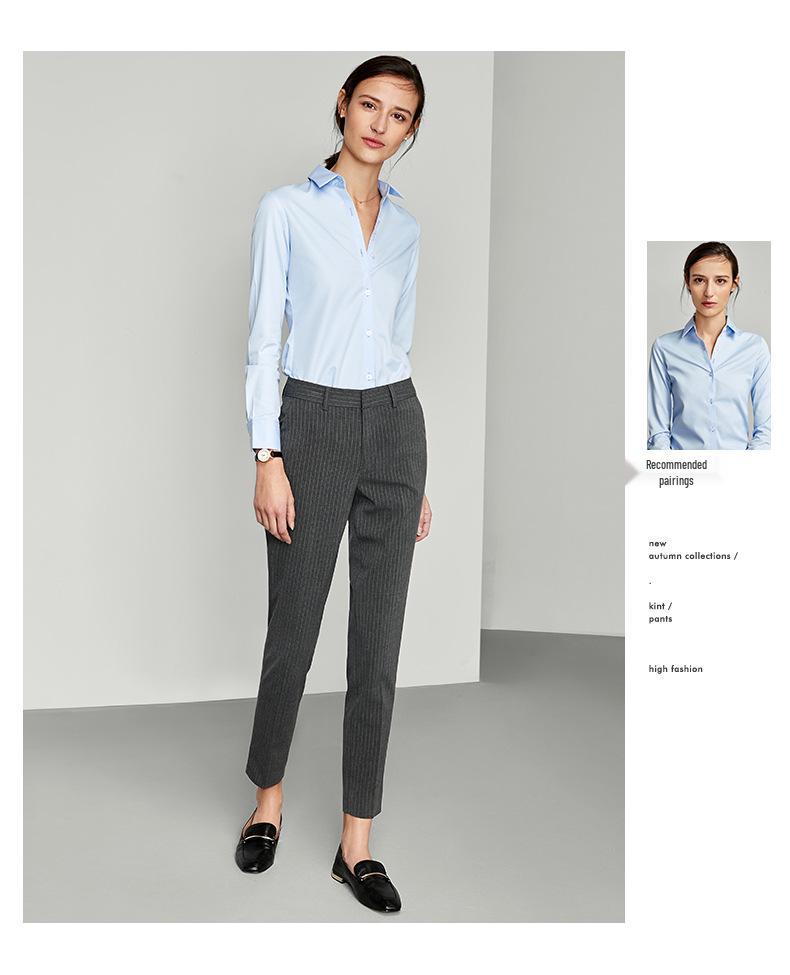 083 Women's Color-Spun Striped Professional Straight-Leg Slimming Suit Pants
