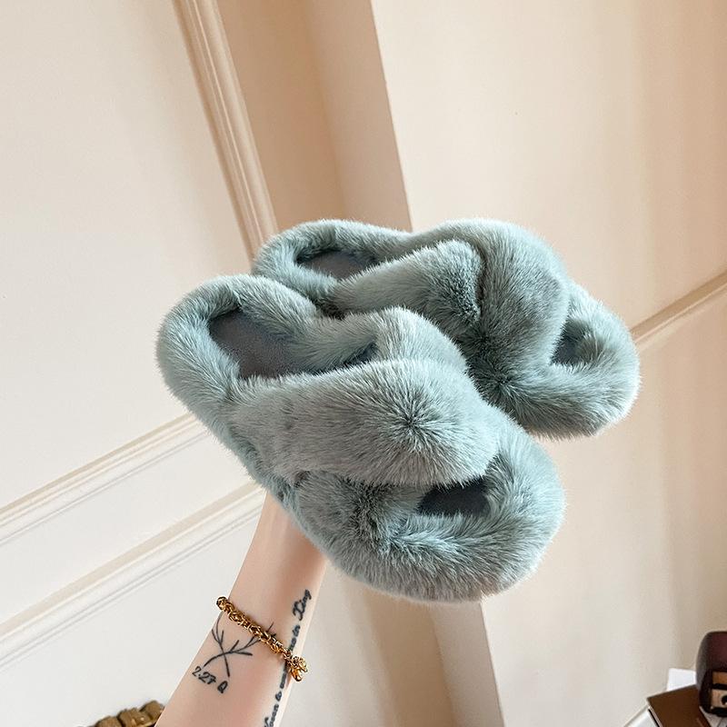 Internetová celebrita muffinové pantofle s plochou podrážkou dámské 2025 nové podzimní a zimní nadýchané malé plyšové bavlněné pantofle