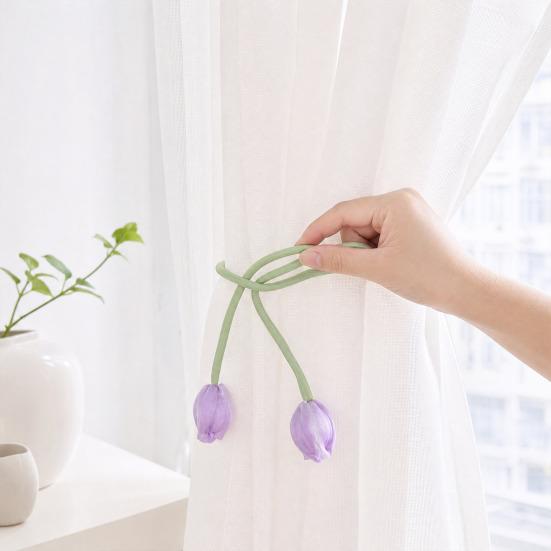 2 Stück Tulpenknospen Gardinenbinder, Dekorative Gardinen-Raffhalter, Knospen Weiche Seil-Raffhalter für Schlafzimmergardinen Terrassenvorhänge