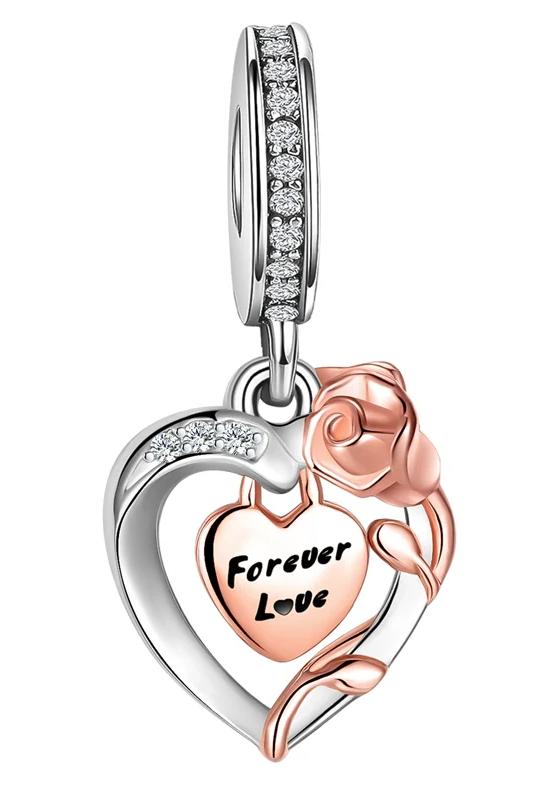 Sparkling Birthstone Charm Bead Charms Copper Heart Key Birthday Pendant Fit Authentic Necklaces Bracelets Women Jewellery Do It Yourself Gift