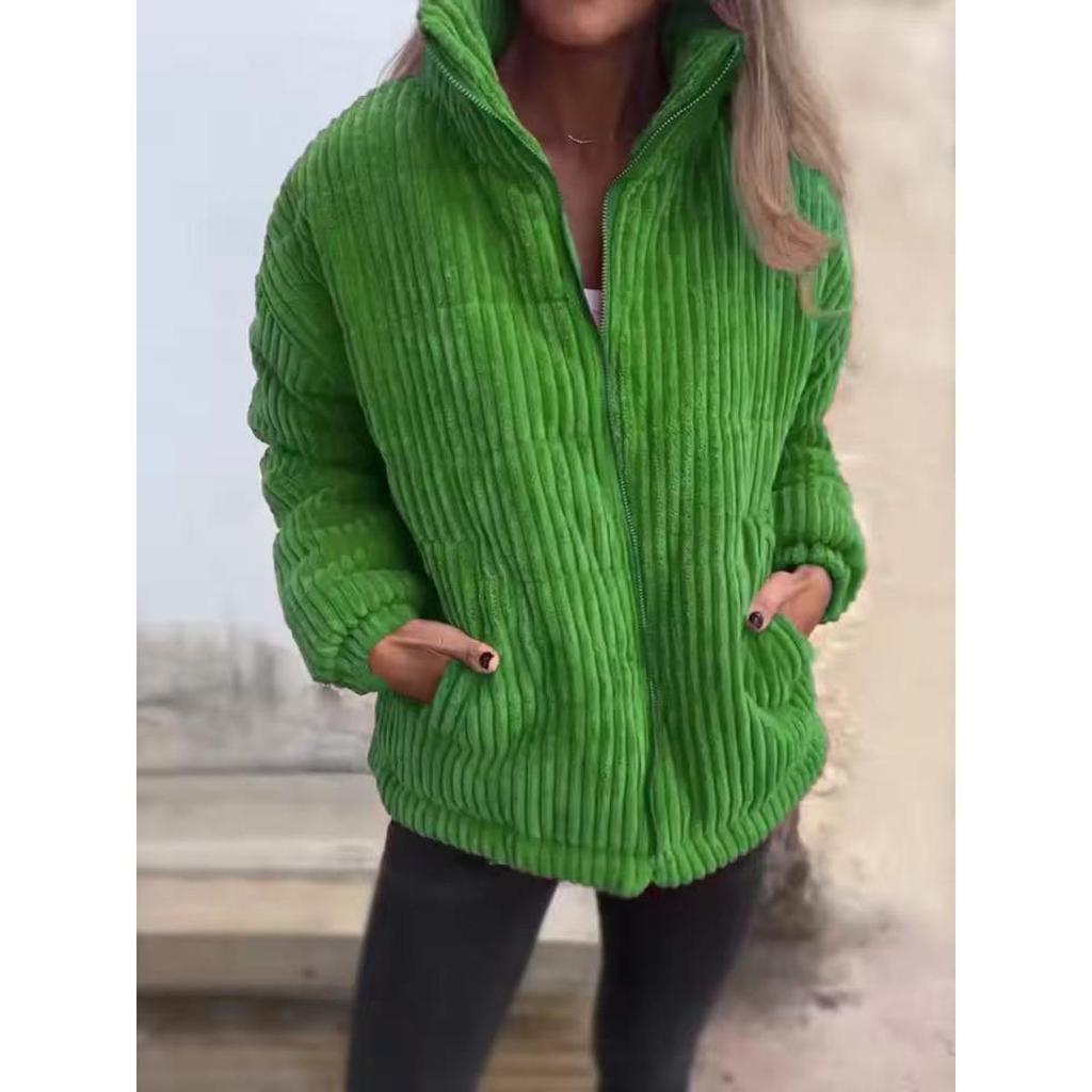 2026 Autumn Winter Women's Corduroy Stand Collar Long Sleeve Short Jacket with Pockets