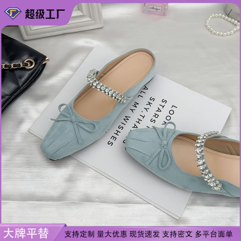 2025 Summer New French Small Man Inner Height Increase Ballet Single Shoes Women's Retro Bow One Pedal Single Shoes