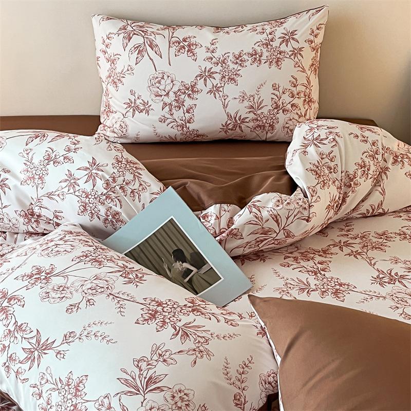 Set de pat din patru piese, Prietenos cu pielea Respirabil și Confortabil Set Cearceaf de Pat Husă de Plapumă Față de Pernă