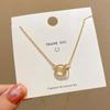 Luxus Mode Goldfarbe Edelstahl Zirkon Doppelring Anhänger Halsketten Für Frauen Charme Braut Halsband Party Schmuck Geschenk