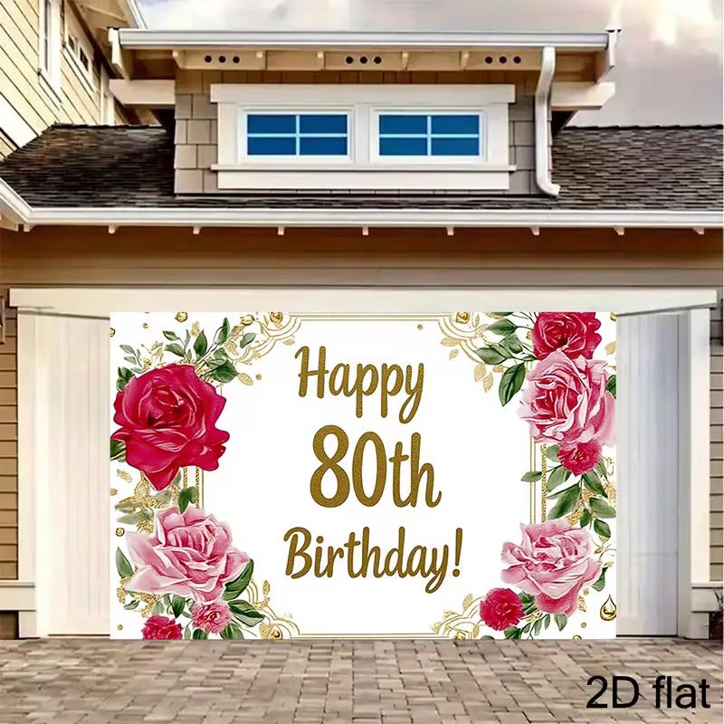 2D Watercolor Pink Rose 80th Birthday Backdrop for Milestone Party Photo Booth Decor