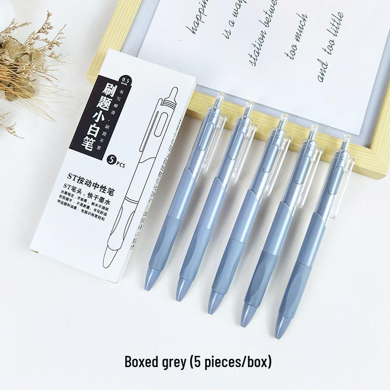 Press-Type Quick-Dry 0.5mm White Pen - Ideal for Students & Exams, Black Ink, Neutral ST Head, Perfect for Signing & Practice