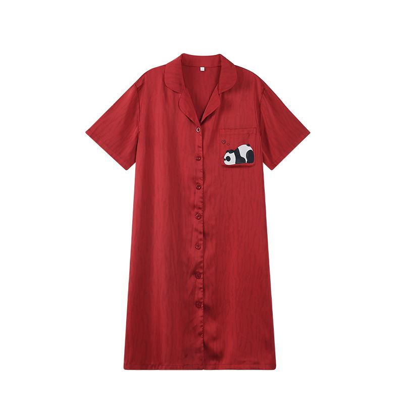 Summer Natal Year Couple High-end Pajamas Women's Ice Silk Pajamas Red Wedding Wedding Loungewear Set