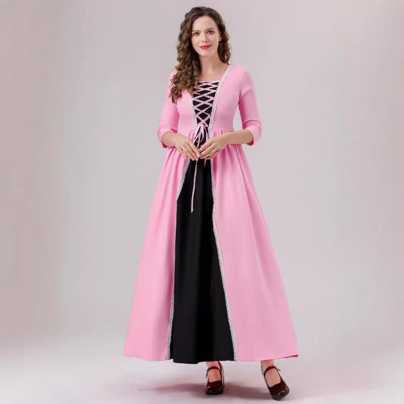 

Halloween new medieval retro court pink dress aristocratic adult stage dress-up performance costumes S/M