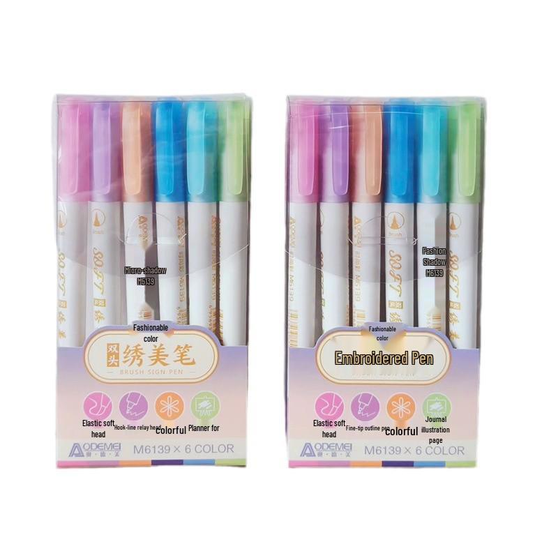 6-farbige doppelseitige Stickmarker-Stifte für Schüler und Planer
