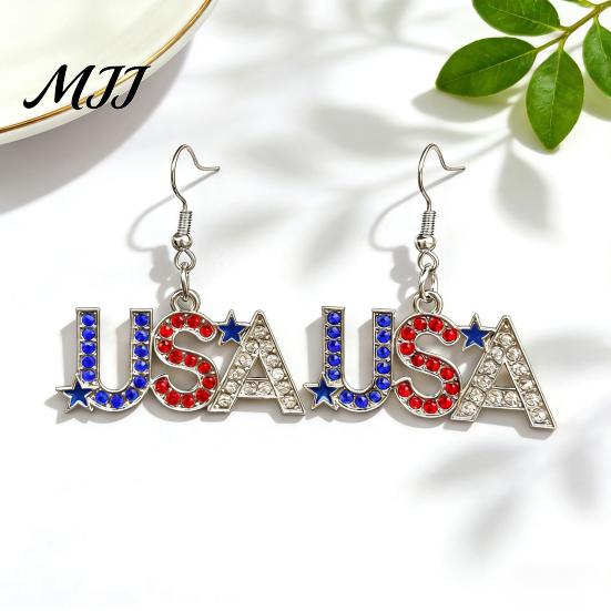 Exquisite Craftsmanship Earrings 1 Pair Hook American Independence Day Pattern Hollow Patriotic Alloy Heart Star Shape Red White Blue Jewelry