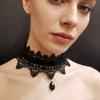 Sexy Black Lace Choker with Chain Lace Up Necklace for Women Resin Pendent Neck Strap Valentine's Day Jewelry Gift