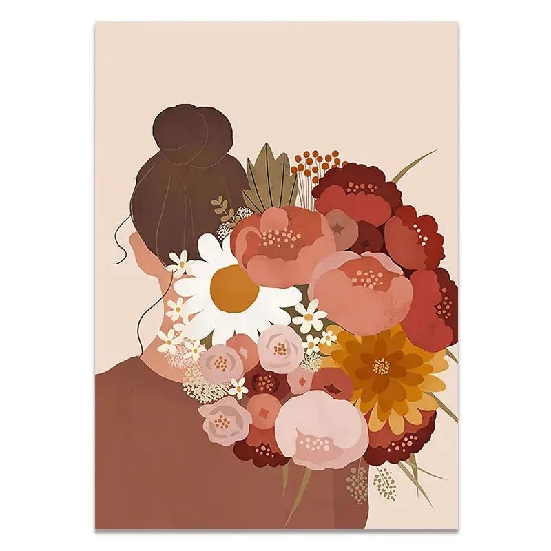 Fashion Vintage Girl Abstract Figure Wall Art Canvas Painting Nordic Posters And Prints Wall Pictures For Living Room Home Decor