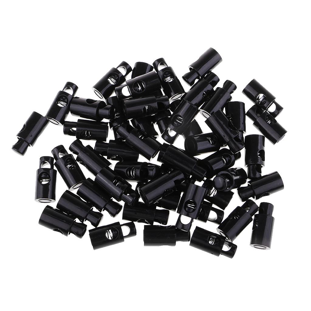 MagiDeal 50pcs Plastic Double Hole Cord Locks Spring Toggle Stopper for Shoelaces Bag