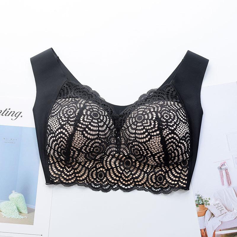Sexy Large Size Underwear Female Sense of Lace Thin Section Without Steel Ring Undershirt Type Increased Sports Sleep Polymerization Bra