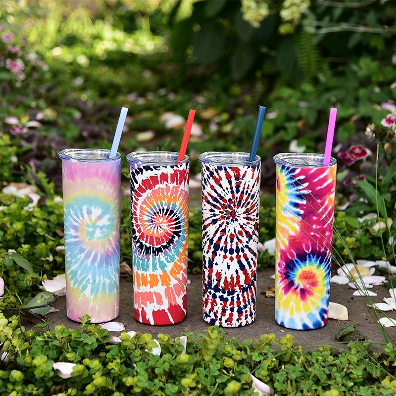 Stainless Steel Straight Cup Creative Skinny Cup Color Double Layer Tie-Dye Hot Sublimation Water Cup