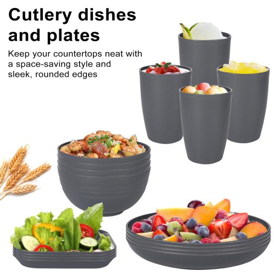 32 Pcs Plastic Tableware Set Food-grade Reusable Dinner Plates Bowls Cups Service for 8 Dishwasher Safe Non-breakable Dishware