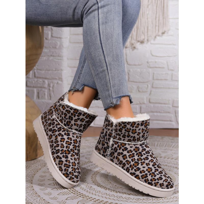 2025 Padded Flat Soft Sole Leopard Winter Padded Extra Thick Leopard Flat Snow Boots Female