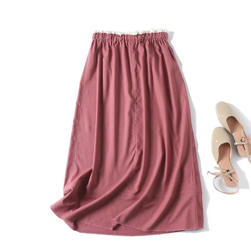 

MD Women clothes Summer New Elegant Commuter Lady Pink Linen Half-Length Long dress 05240586627 Pink L