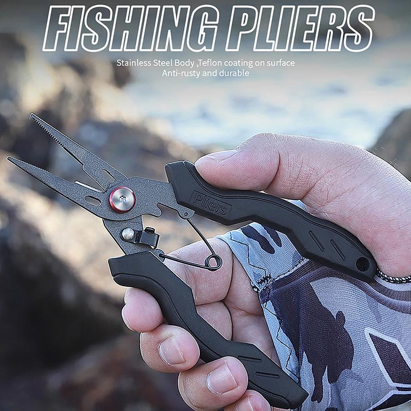 Stainless Steel Luya Pliers Multi-Functional Fish Control Device Anti-Rust Teflon Coating Small Mouth Fishing Pliers Cutting Lin