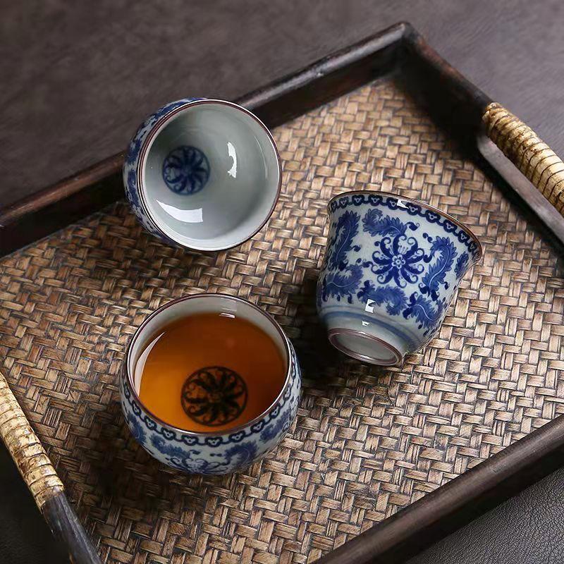 Antique Blue and White Tea Cup Ceramic Master Cup Large Tea Bowl Single Cup Kung Fu Tea Set Chinese Tea Cup