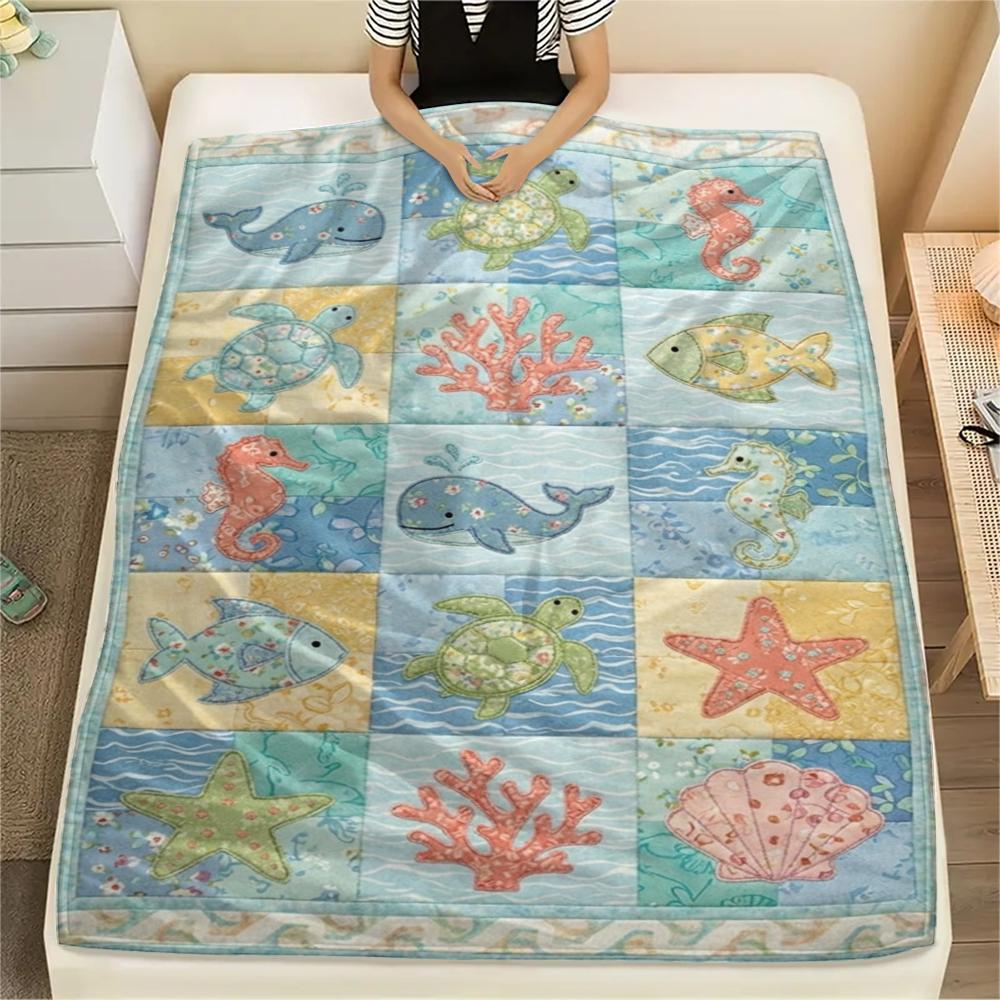 

1Pc Ocean Print Flannel Blanket, High quality Comfortable for All Seasons, Home Decor, Warmth and Comfort, Perfect for Christmas Gifts W101 80cm x 120cm
