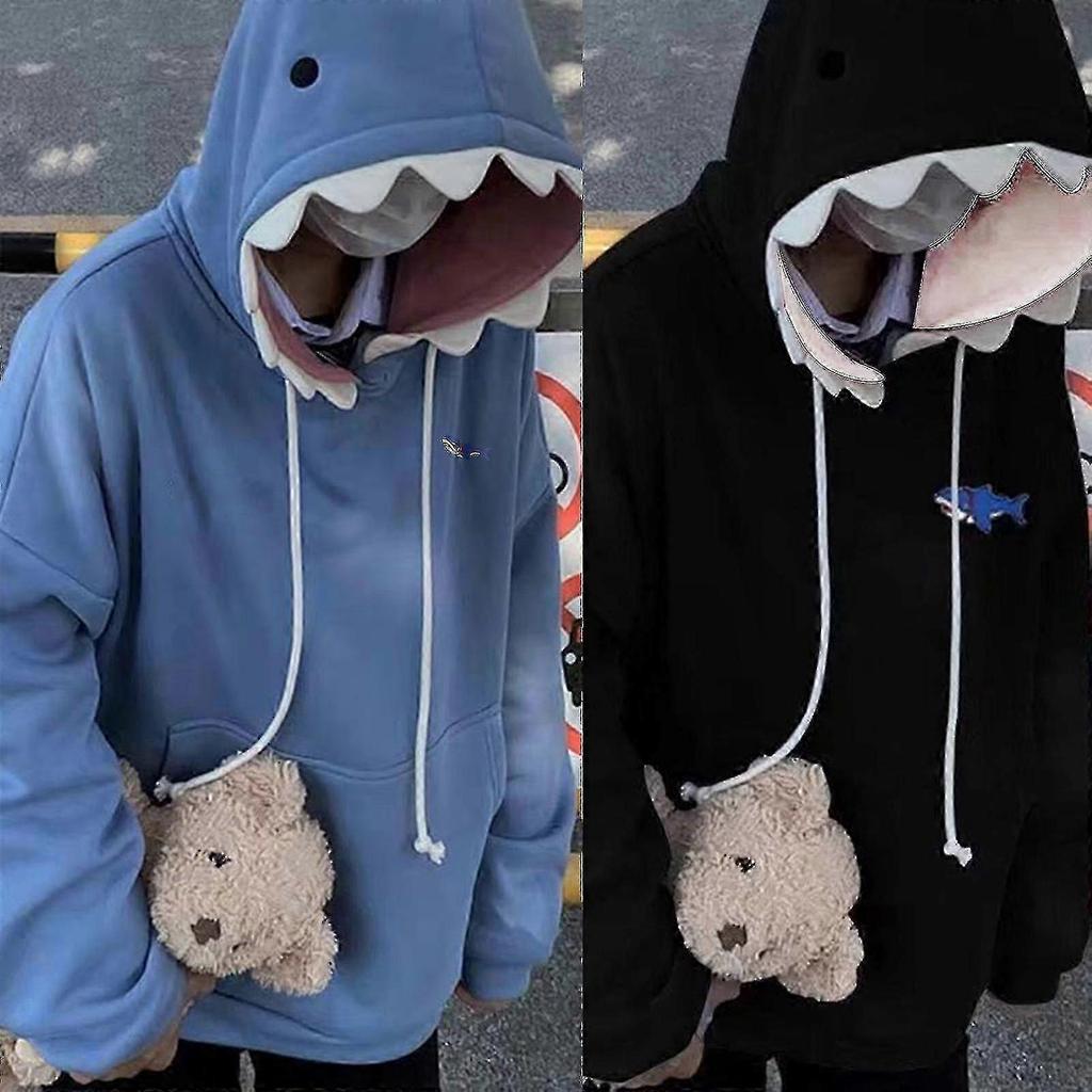 Unisex Funny Shark Teeth Hoodies Long Sleeve Oversized Drawstring Sweatshirt Casual Comfortable Pullover